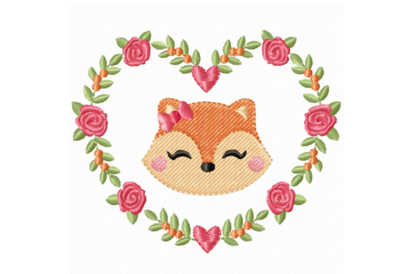 Download Fox Floral Heart Embroidery Design File - Heart Collection