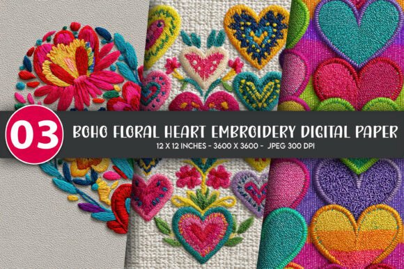 Download Boho Floral Heart Embroidery Digital - Heart Collection