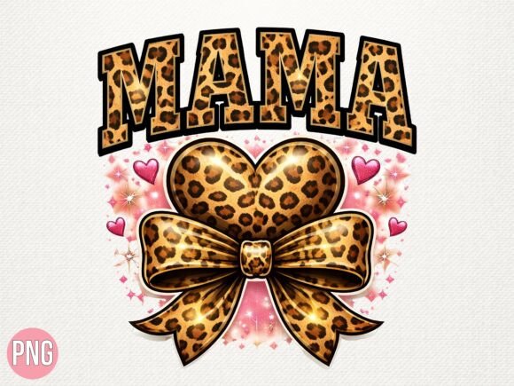 Download Leopard Print Bow Heart Mama Design PNG - Heart Collection