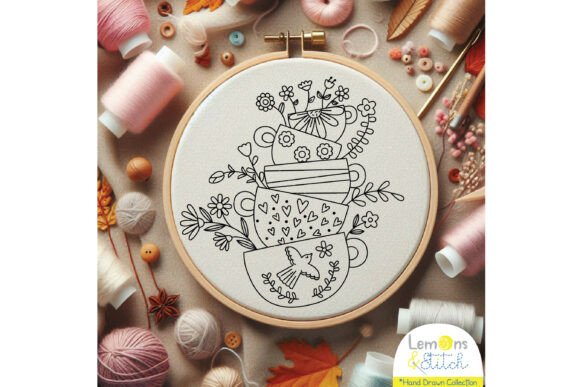 Download Tea Cups Tower: Flowers, Hearts, Bird - Heart Collection