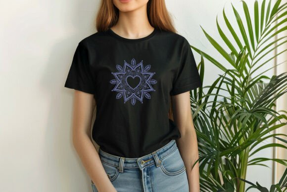 Download Elegant Heart Mandala Monogram Frame Embroidery Design in Blue - Heart Collection