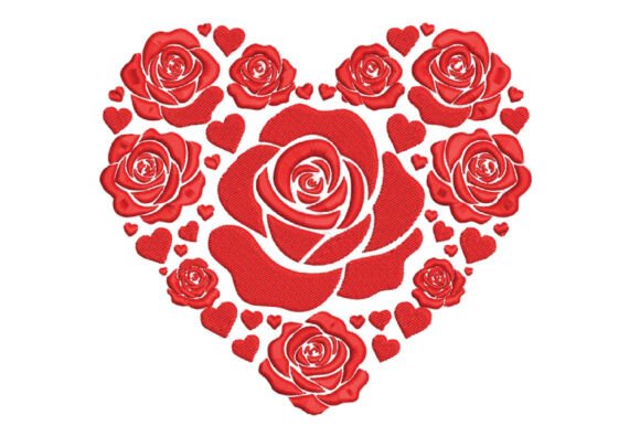 Download Rose &amp; Hearts Floral Heart Embroidery - Heart Collection