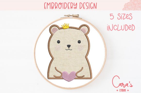 Download Holding Heart Crown Bear Applique - Heart Collection