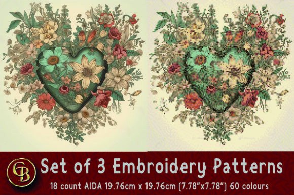Download 3 Floral Heart Embroidery Patterns - Heart Collection