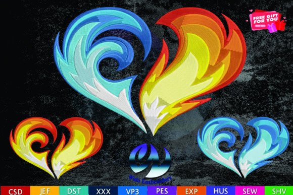 Download Ire and Ice Heart Embroidery Design - Heart Collection