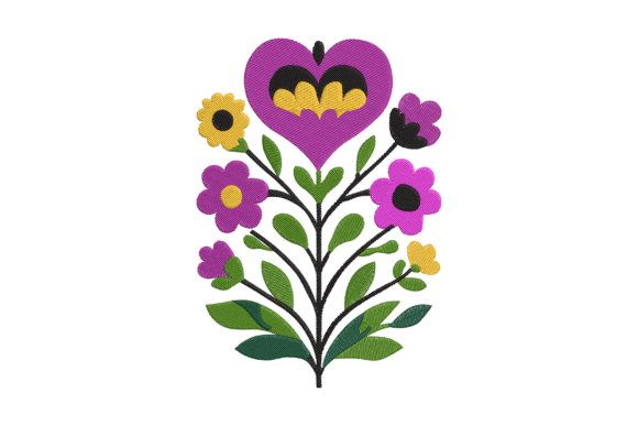 Download Colorful Floral Heart Embroidery - Heart Collection