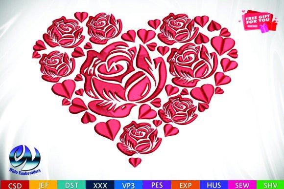 Download Rose &amp; Hearts Floral Heart Embroidery&nbsp; - Heart Collection