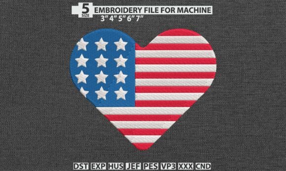 Download USA Flag Heart DST PES Embroidery File - Heart Collection