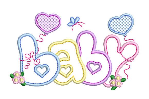 Download Letter Baby with Flowers and Heart Embroidery - Heart Collection